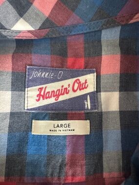 johnnie-O Red, Blue and White Plaid Button-Down Shirt
